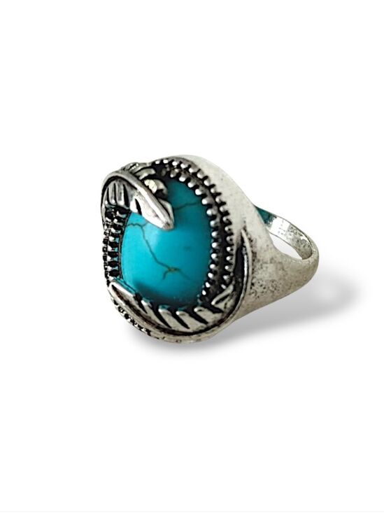 Jewelry - Turquoise Silver Leaf Cocktail Ring Stone Southwest Western Large Nature Size 10